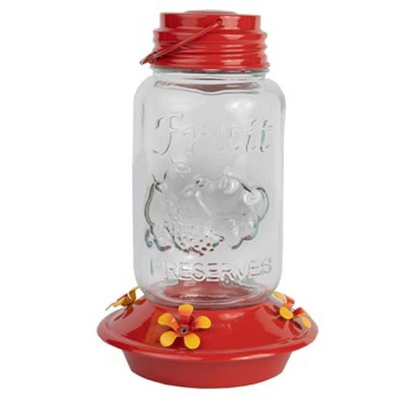 FOF 30 oz Mason Jar Shaped Glass Hummingbird Feeder