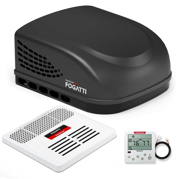 Fogatti Ducted RV Rooftop Air Conditioner 15,000 Btu with Air Distribution Box & Wired Thermostat, 115V Camper Trailer Motorhome AC, Low Noise