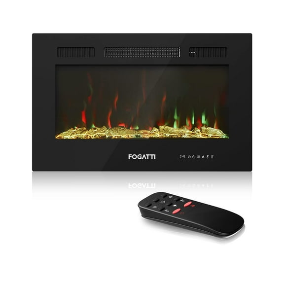 FOGATTI 30 inch Indoor Electric Fireplace Wall Mounted and Wide Recessed for TV, Electric Fireplace, Remote Control with Timer