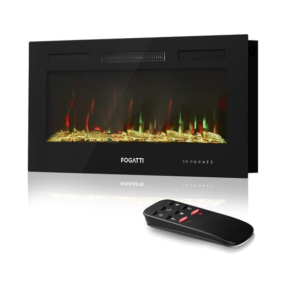 FOGATTI Indoor Electric Fireplace 36 inch, Wide Recessed and Wall Mounted, Remote Control with Timer, Electric Fireplace