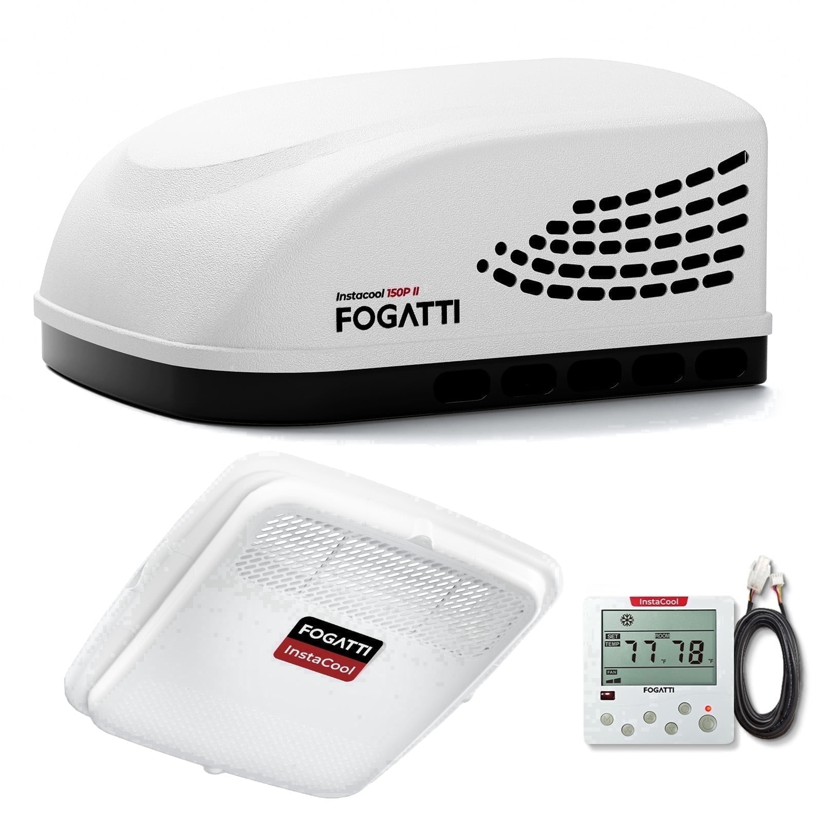 FOGATTI 15000 BTU RV Rooftop Air Conditioner with Heat Strip, Non-Ducted RV AC Unit for Camper Trailer Motorhome, 115V Rooftop Air Conditioner, White