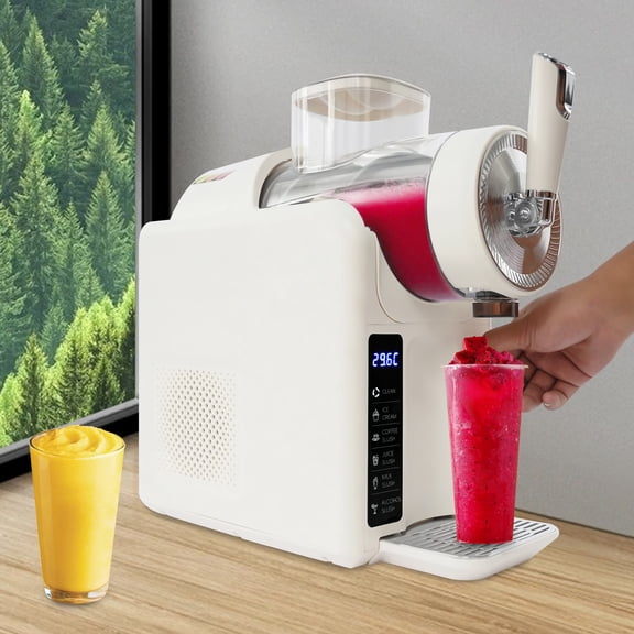FOGGBET 1.8L Frozen Drink Machine Low Noise,304 Stainless Steel Shaved Ince Machine with Self-Cleaning Function LED Display 5 Modes for Milkshakes Ice Cream 185W Beige