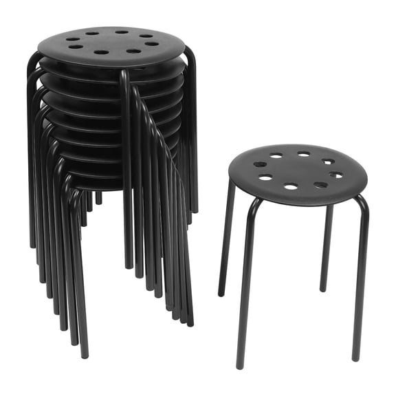 FOGGBET 10 Pack Plastic Stackable Stools Set with Metal Frame,four X-shaped legs,17" Portable Stacking Chairs Backless Black Stool with Round Top Flexible Seating Stool for Office Home
