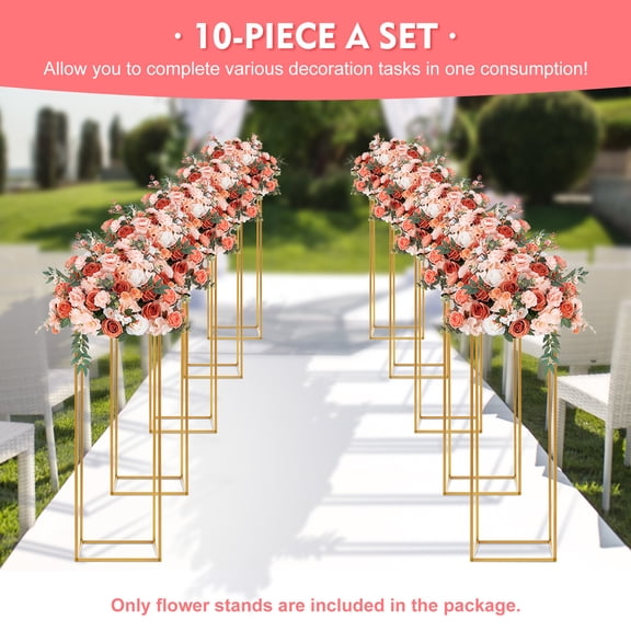 FOGGBET 10 Pcs Gold Metal Flower Stands for Wedding, 31.5 Inch Tall Square Column Centerpieces Stand for Table Decorations, Heavy Duty Iron Rack for Party Birthday Reception Decor