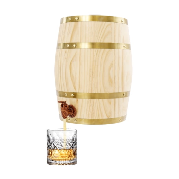 FOGGBET 10L Wine Barrel with Faucet, 2.6Gal Pine Wine Barrel Wooden Whiskey Aging Barrel,10.24*12.99in for Home Bar, Beer, Brandy & Liquor Storage and Dispenser