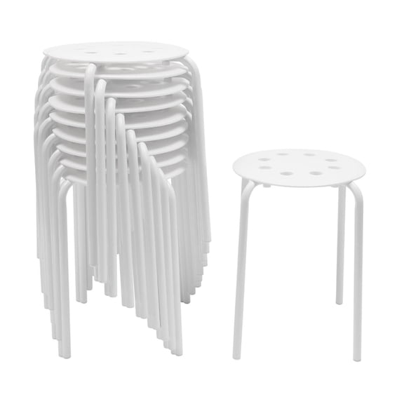 FOGGBET 10Pcs Stackable Stools,Home Portable Plastic Stack Stools with Metal Frame,17.72inch Height Backless Stools Capacity 551-882lb Modern Chairs for Dining Room Kitchen Classroom (White)
