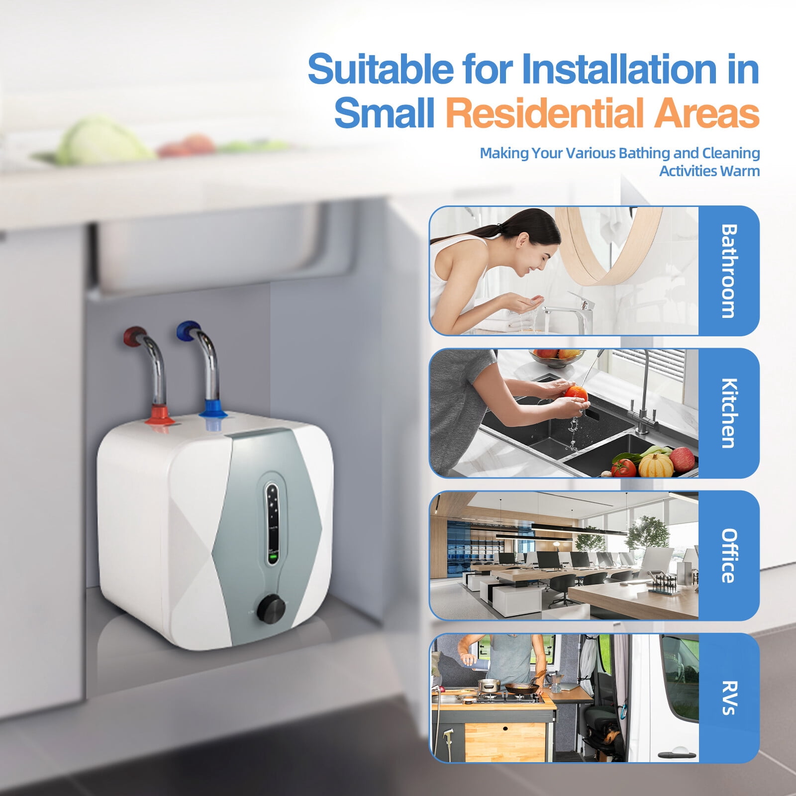 FOGGBET 110V Electric Instant Hot Water Heater Below Sink Mini Small Water Tank 8L 1500W