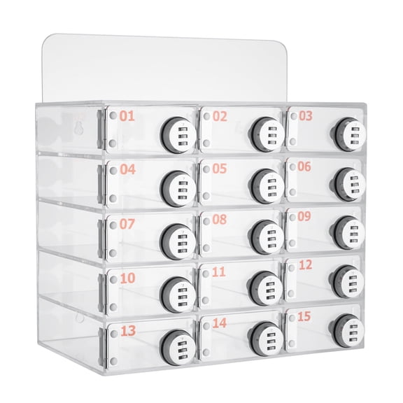 FOGGBET 15 Slots Acrylic Cell Phone Storage Locker Wall-Mounted Cabinet Mounted Cell Phone Storage Cabinet Clear for Classrooms Exam Rooms Gyms,12.32 x 7.28 x 10.83 Inch,clear