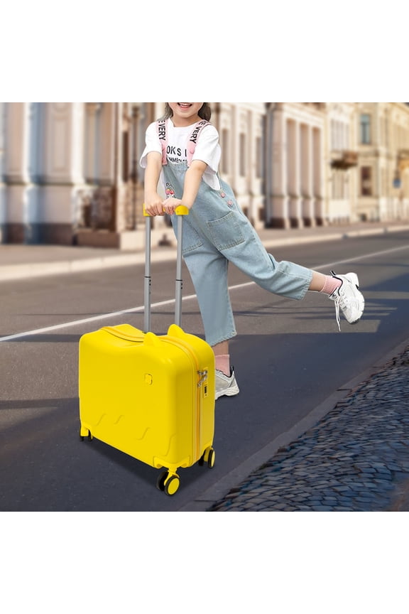 18" Ride-On Suitcase, Yellow Luggage Case, Rolling Luggage With Lock For Short Trips, Study Tours, Outings, Going To School ABS