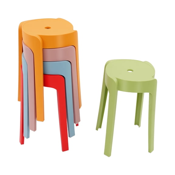 FOGGBET 18Inch Plastic Stack Stools 5 Pcs Portable Stackable Chairs Unique Design Nesting Decorative Stool for Classroom School Home