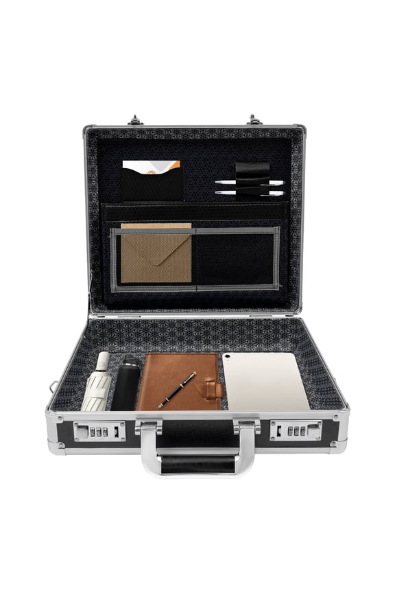 20(Kg) / 44(Lbs) Load Capacity,Aluminum Alloy Password Lock Black Briefcase, Shockproof Sponge Interior Portable Storage Case for Business Travel Valuables Storage