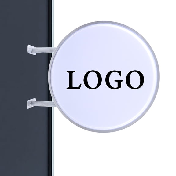 FOGGBET 20" White LED Double Sided Round Light Box Outdoor Sign Advertising Projecting Light 110V 10W IP67 Waterproof Aluminum Wall Mount Sign for All Kinds of Stores, Supermarkets, Beauty Shops
