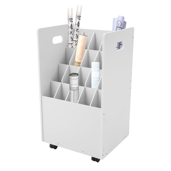 FOGGBET 20-slot Roll File Organizer, Movable File Storage Cart, 4 Tiers Roll Document Holder with Universal Wheels,capacity of up to 110.23 lbs,15.25*13.25*24.75in, for Office Home School, White