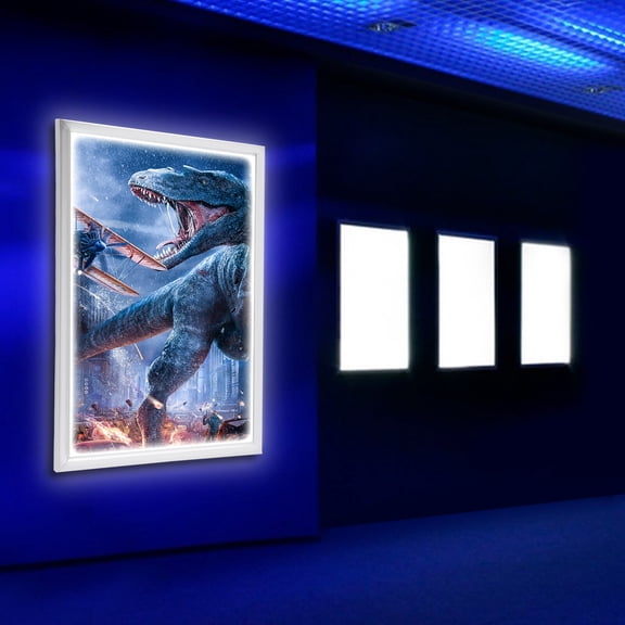 FOGGBET 24"x36" LED Light Box Home Theater Movie Poster Frame Light Box Sign Silver 20W