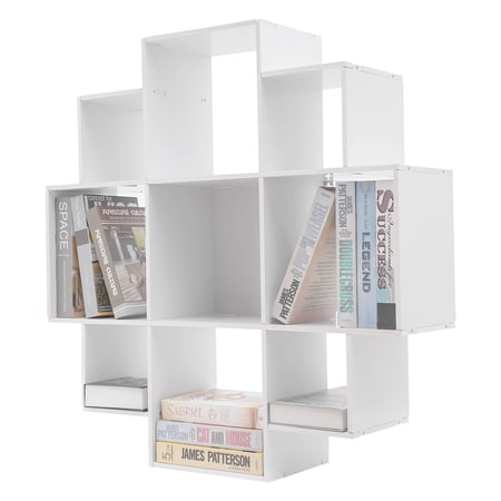 FOGGBET 30 pcs 3 Tier 9-Compartment White Wall-Mounted Book Shelf PVC Board, 35.43in Total Length, 66.1lbs Load Capacity Modern Design for Study, Office & Living Room