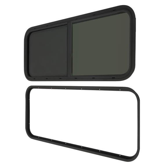 FOGGBET 42" W X 22" H RV Camper Window Black Rectangular with High-Quality Aluminum Alloy Frame, Tempered Glass and Window Screen for Universal RVs With Metal Plate Thickness of 2-6mm or 48-55mm