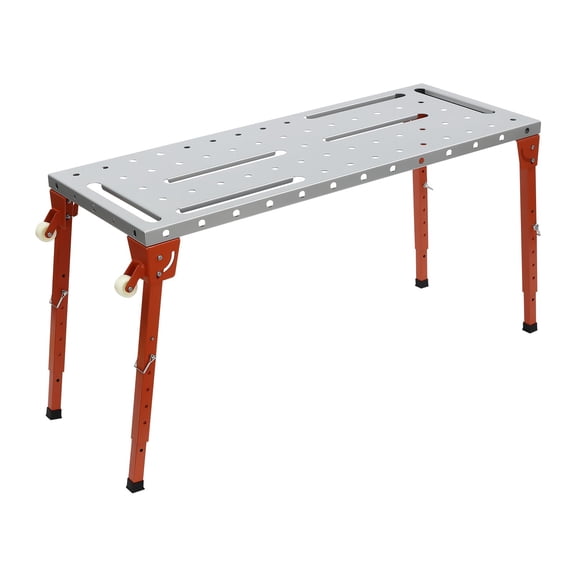 FOGGBET 46" x 18" Adjustable Workbench, Heavy Duty Steel Welding Workbench Table, Strong Hold Industrial Workbench Table, with 4 Adjustable and Foldable Legs + 2 casters, 1000lb Loading