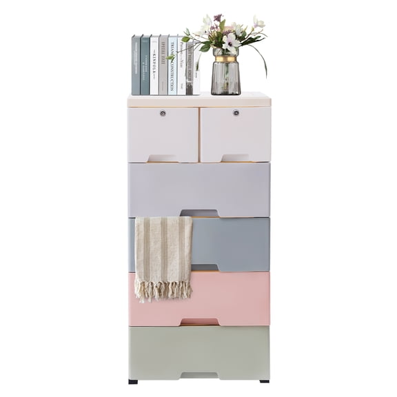 FOGGBET 5 Layers 6-Drawer PP Rolling Storage Cabinet with Lock, Capacity 66LBS Vertical Narrow Dresser Organizer with Casters 19.69*13.78*40.16inch for Bedroom Gap Storage