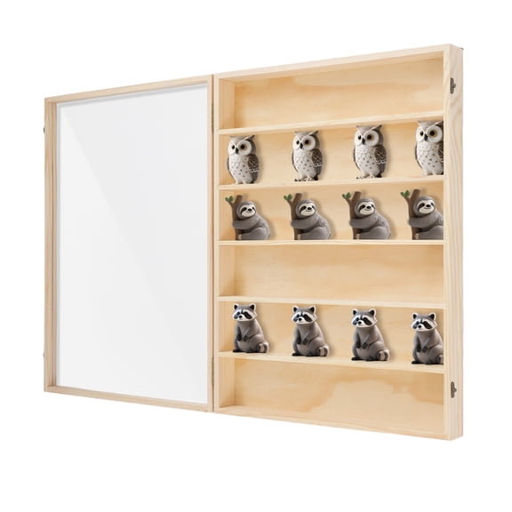 FOGGBET 6-Tier Wall Mount Wooden Display Case 19.7" x 26.5" Miniature Collectibles Display Cabinet with Clear Door for Model Cars, Minifigures & Figurines