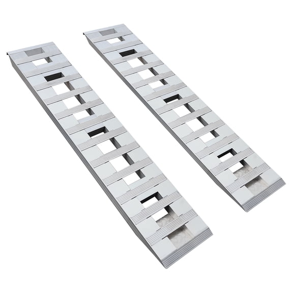 FOGGBET 72" X 15" Aluminum Trailer Ramps 2 Pcs 6800lbs(1 pair) with Top Hook Attaching End and Crossbar, Hook Rear Gate Ramp Vehicles Trailer Ramps, Silver