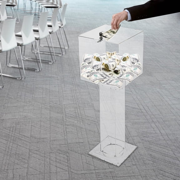 FOGGBET Acrylic Voting Box, Ballot Box, Drop Box, 12x12 Inch Clear Donation Box with Lock, Floor Standing, for Charity Fundraising Coin Collection