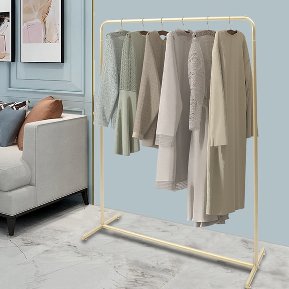 FOGGBET Clothing Hanging Rack, Gold, Clothes Stand for Home Store, 47.2x15.7x59 Inch Garment Rack with 66 LBS Capacity, Wardrobe Display Rack