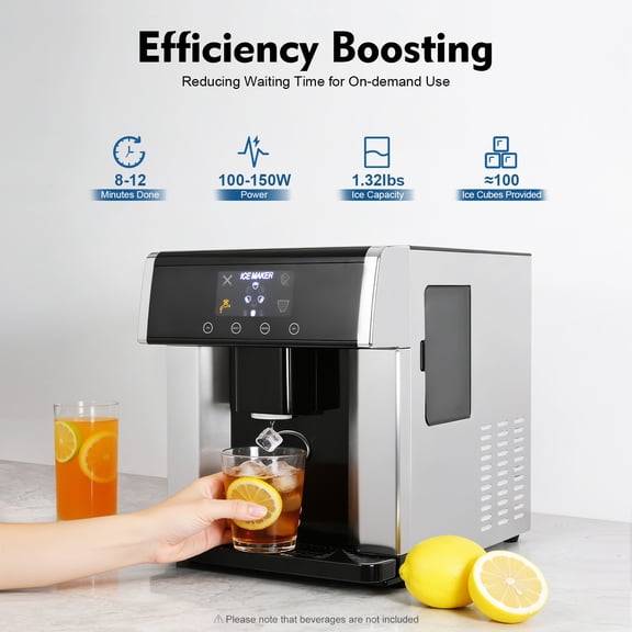 FOGGBET Countertop Ice Maker, Electric 2-in-1 Ice Water Maker with 1.8L Water Tank, Ice Maker with Self-Cleaning, 600g ice Storage Capacity for Home, Kitchen, Bar, Party