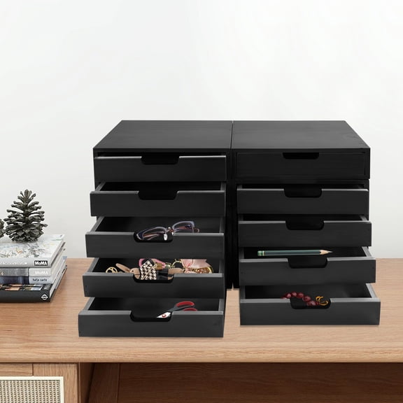 FOGGBET Drawer, Desk Apothecary Cabinet, 4-Piece Drawer Bundle Set, Black, 10 Large Drawers, for Pens Notes Keys Cables, Versatile Home Office Storage Cabinet Organizer Set