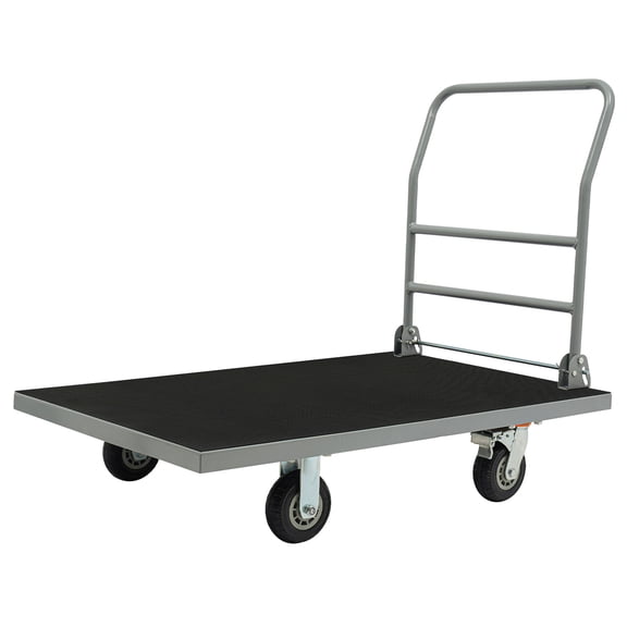 FOGGBET Flatbed Cart 2500 LBS Platform Truck 44 x 28in Steel Flatbed Cart w/Large Flatbed Rubber Mat and 360 Degree Swivel Wheels for Groceries Garage