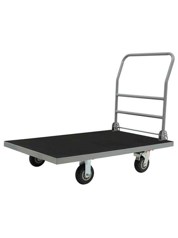 Flatbed Cart 2500 LBS Platform Truck 44 x 28in Steel Flatbed Cart w/Large Flatbed Rubber Mat and 360 Degree Swivel Wheels for Groceries Garage