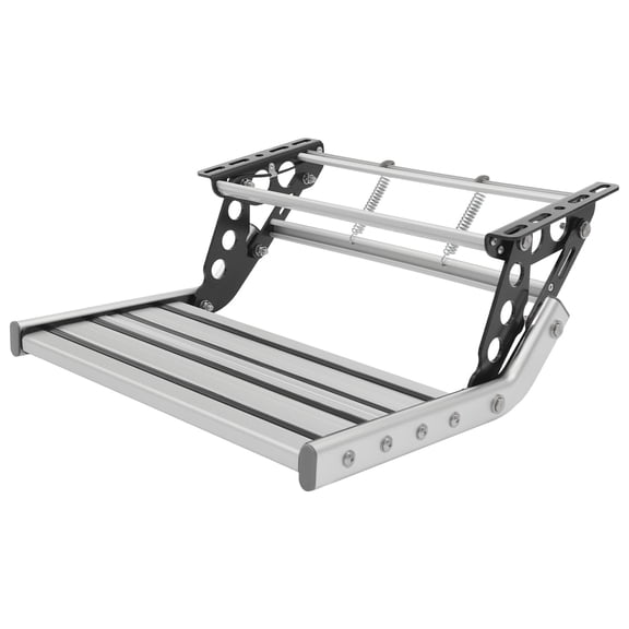 FOGGBET Foldable RV Steps, DX0110 Manual Single Step RV Entry Step with LED Light Strip, Aluminum Alloy,Supports 150 kg,17.32" Non-Slip Pedal & 12V Lighting, (Silver) for RV, Camper, Trailer