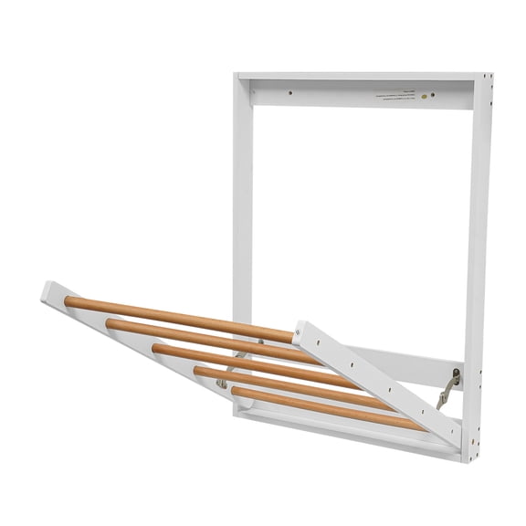 FOGGBET Folding Wall Mounted Drying Rack, Clothes Drying Rack with 5 Wooden Hanging Rods,Capacity Within 11.02lbs,23.62*2.36*31.5in for Balcony Bathroom Laundry Room