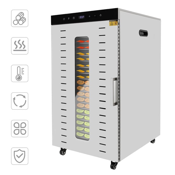 FOGGBET Food Dehydrator, 20 Tray Digital Fruit Dryer with 1700W, 3 Fans, 304 Stainless Steel, for Drying Fruits, Vegetables, Meat, Herbs, Jerky, 110V, Commercial & Home Use