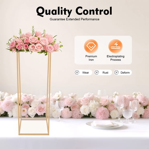 FOGGBET Gold Iron Acrylic Flower Stand, 11LBS Load Free Standing Tabletop Decor Rack for Birthday Ceremony Decor
