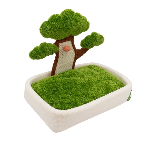 FOGGBET Green Cat Scratching Post - 23.6'' Cat Bonsai Tree with hanging ball, Combination Of Cat Scratching Post and Cat Bed, Cat Furniture, Cat Bed