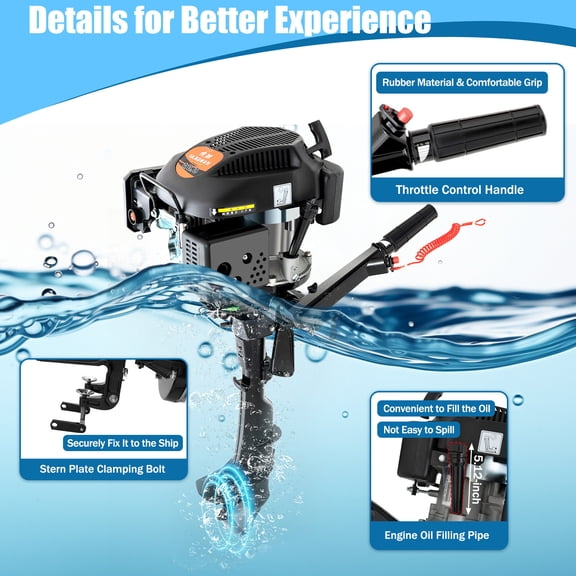 FOGGBET HANGKAI 6HP 4 Stroke Heavy Duty Outboard Motor Boat Engine -- Air Cooling System