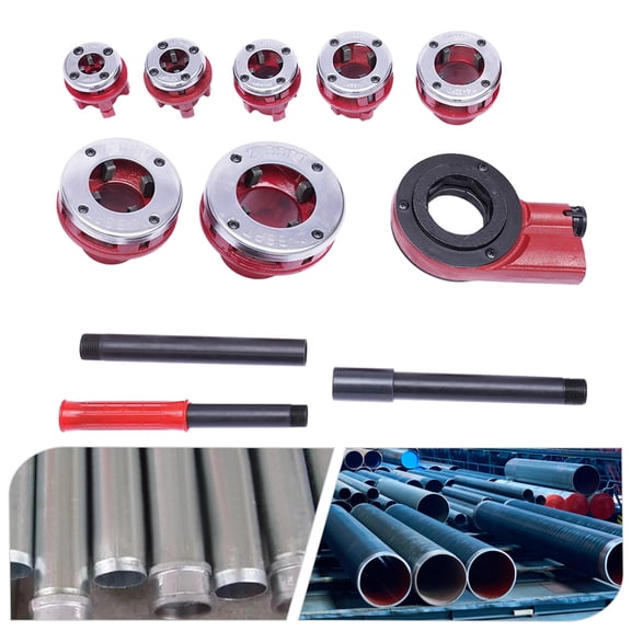 FOGGBET Hand Threader, Pipe Threader Ratchet Type Kit, Threading Machine - 7 Dies 3/8" to 2", with Ratchet Handle, Complete Set for Plumbing, Pipe Threading, Automotive Repair, Industrial Use