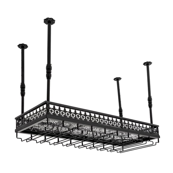 FOGGBET Hanging Wine Rack with Glass Holder,35.43*13.78 in,Capacity Max. 36 Glasses,Iron, Height Adjustable 13.78-21.65 inch,for Bar Cafe Kitchen,black.