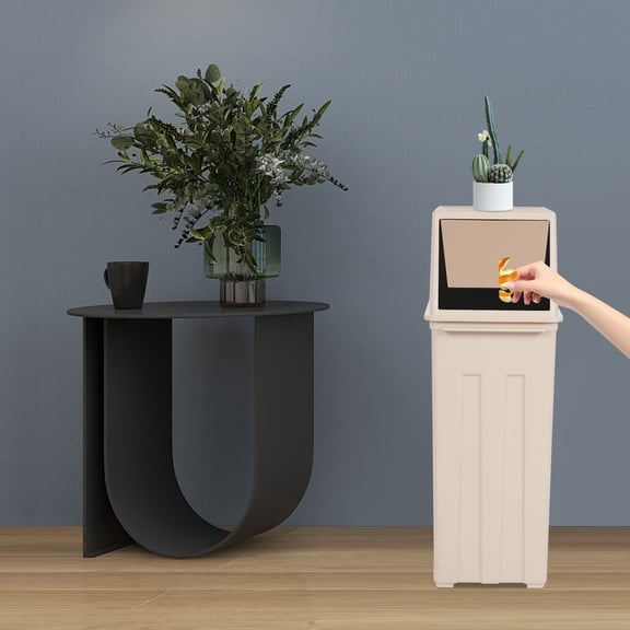 FOGGBET Industrial Waste Container, 30L Trash Can Narrow Opening with Flip Lid, Light Coffee, Odor Control, Space Saving, for Kitchen Counter, Office, Bathroom