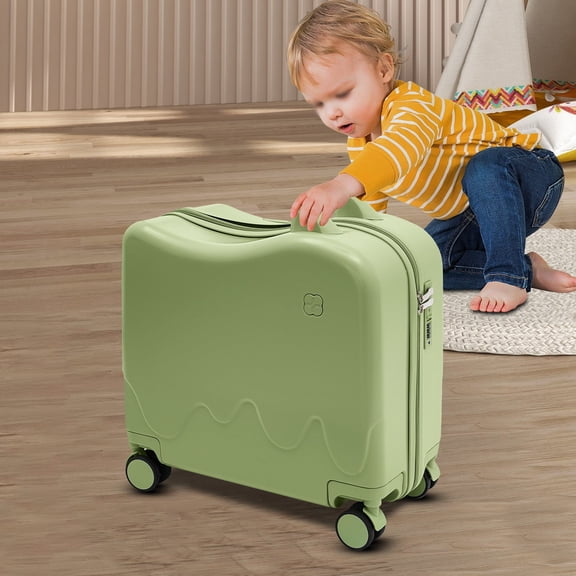 FOGGBET Kids Ride-On Suitcase 18 Inch Olive Green Luggage with Comfortable Seat