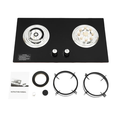 FOGGBET Kitchen Gas Cooktop Stove Top 2 Burners Tempered Glass Built-In NG Black 4.2KW (Left), 5.2KW (Right) 28.74*16.14*6.69in for Home Kitchens, Homestays