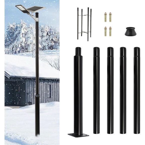 FOGGBET Metal Solar Lamp Post 16ft Tall Street Light Pole for Outdoor Light with Sturdy Base Solar Lights Split Pole for Courtyard Pathway Patio Flag Post (114mm+76mm)