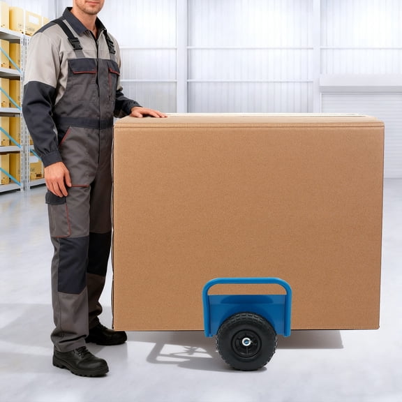 FOGGBET Panel Dolly with Handle, Foldable Sheet Material Cart, 10" Pneumatic Tire, Adjustable Width 07.48 Inch, 280 kg Capacity, Auto Lock, Blue, Heavy Duty Dolly for Drywall Plywood Door