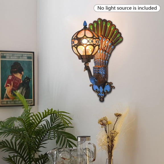 FOGGBET Phoenix Shaped Wall Lamp, Tiffany Stained Glass Wall Sconce Light, E26 Socket Compatible with US Plug 110V, for Indoor Decor Living Room Bedroom Corridor, Handcrafted Design