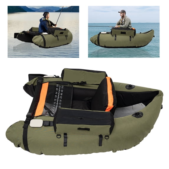 FOGGBET Portable Inflatable Boat, Oxford Fishing Boat Raft, Sport Outdoor Backrest Adjustable, Load Capacity 130kg/286.6lbs, w/ Hand Air Pump Green