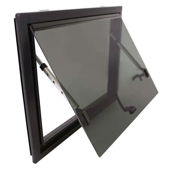 FOGGBET Rectangular Black Aluminum Alloy 600x450mm RV Push Window 65-Degree Opening And Closing Insect Screen Window 4mm Tempered Glass
