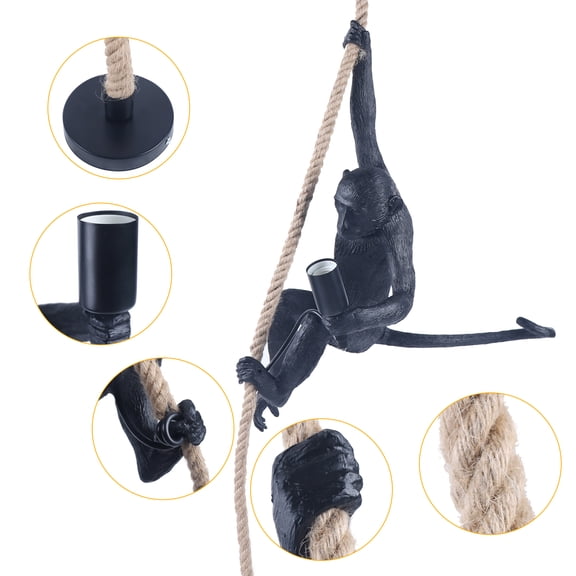 FOGGBET Retro Resin Hemp Rope Monkey Pendant Light, Ceiling Monkey Chandeliers Industrial Retro E27 Monkey Lighting Fixture for Children's Room Study Dining Room Living Room Cafe bar
