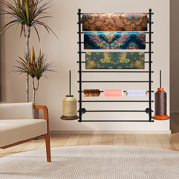 FOGGBET Ribbon Holder, 80cm Wide 12 Tiers Black Standing Shelf Unit for Wrapping Paper, Scarf, Fabric, Flower Shop, Store Display, Heavy Duty Storage Rack