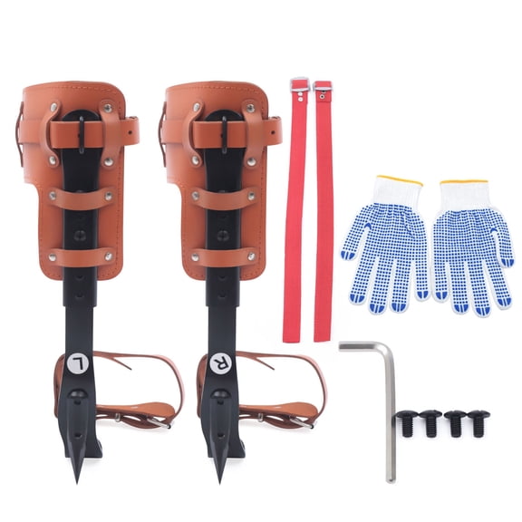 FOGGBET Steel Pole Climbing Spurs,with Adjustable Leather Strap Adjustable Height 41-47cm Fit a Wide Range of Leg Sizes Capacity of 220lbs for Felling Trees, Picking Fruit, Hanging Objects