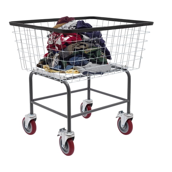 FOGGBET Steel Wire Commercial Rectangular Laundry Cart With 4 Wheels(2 With Brakes),Free Standing 110lbs Capacity 26.77*21.5*26in for Homes, Hotels, Bathrooms